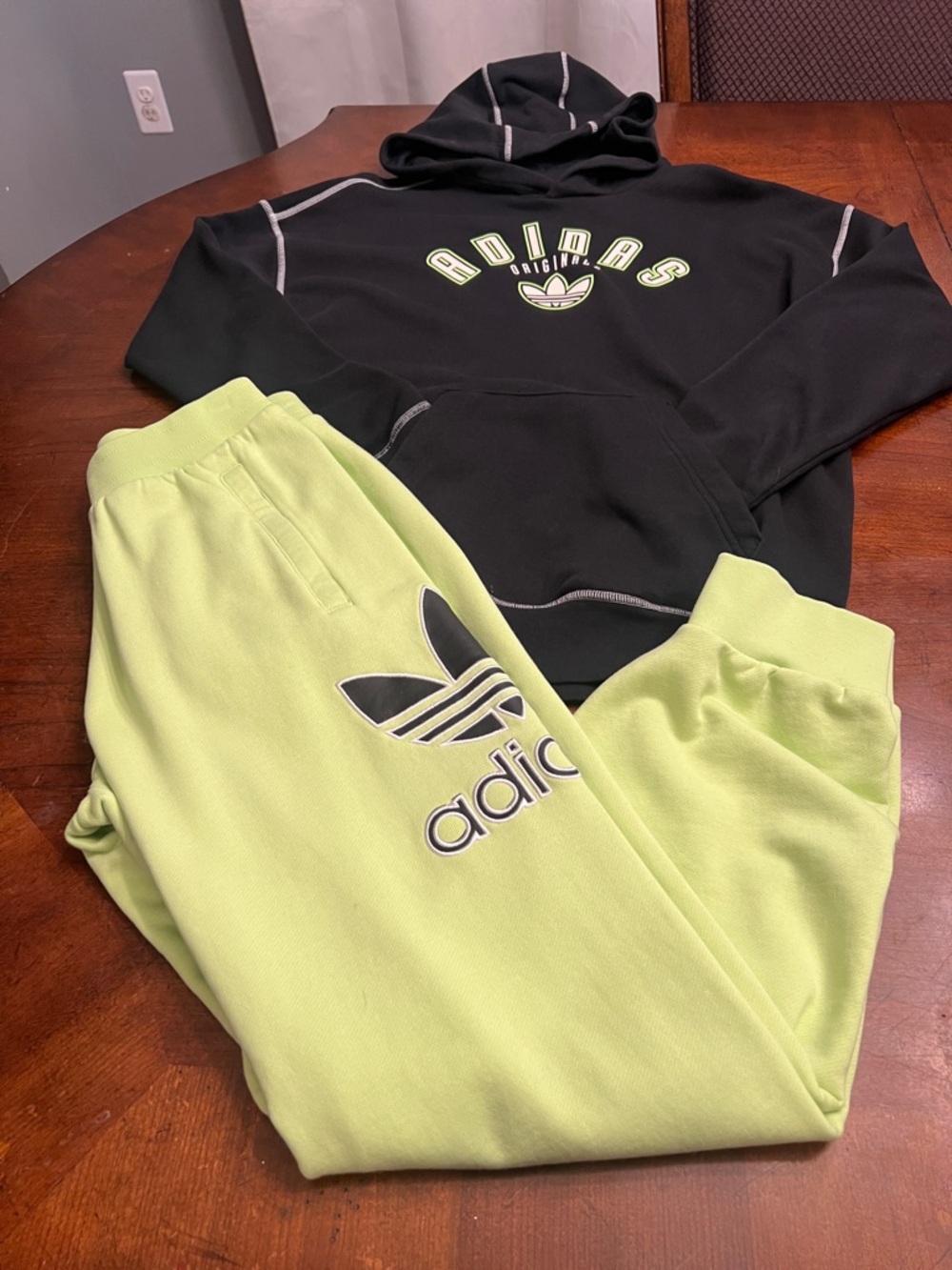 adidas Neon Green & Black Logo Kids Sweatpants - Trefoil Accent